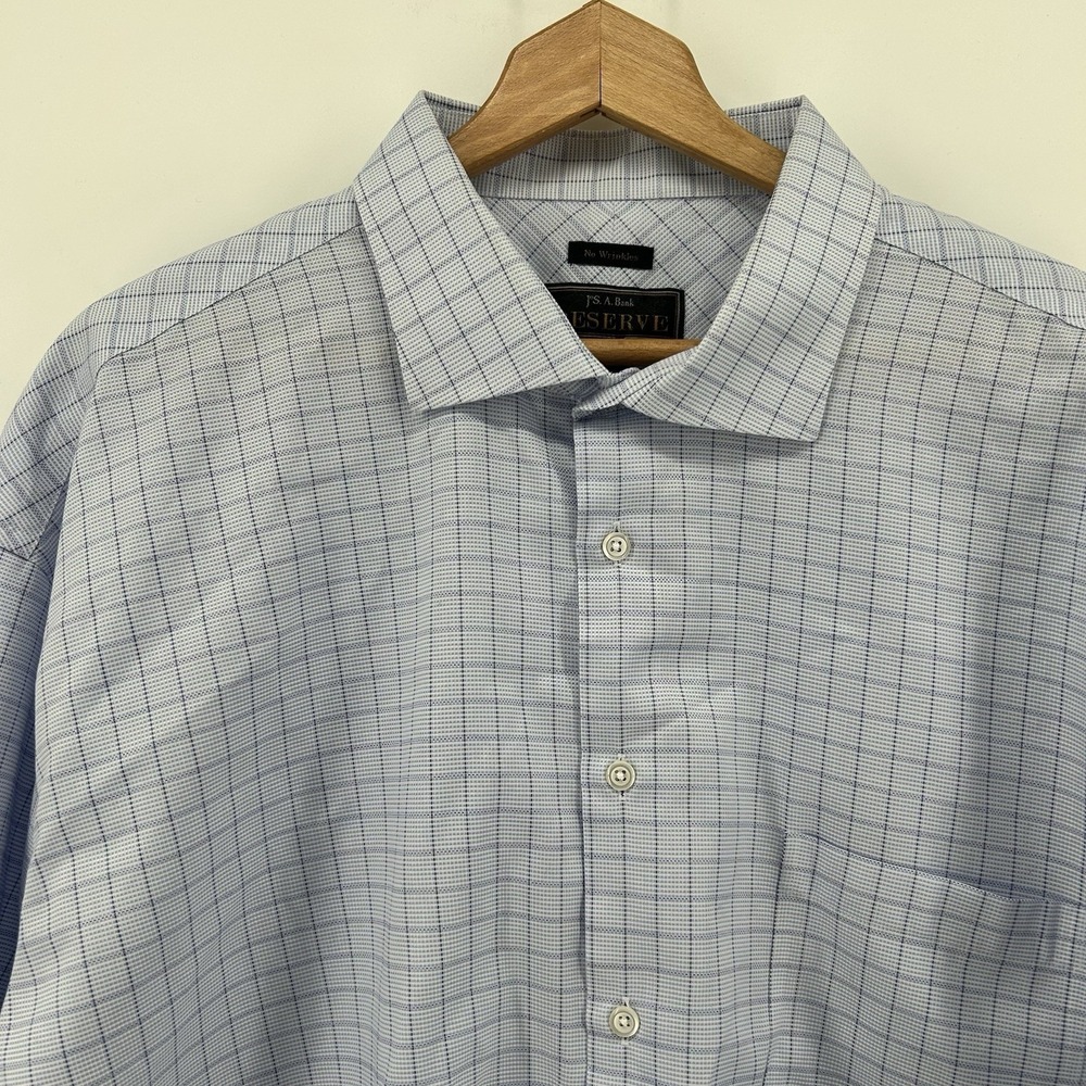 Jos A‎ Bank Reserve Shirt 18.5 Egyptian Cotton No Iron Blue Check Windowpane